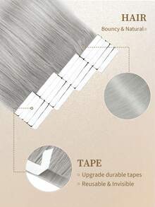 50g 20Pcs Tape In Human Hair Extensions, Silver Gray Straight Remy Hair, Salon‑Grade Quality, Silky Seamless Invisible Design, Long‑Lasting Texture With Thick Ends For Women Daily Styling - SGray - View 4