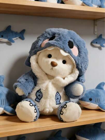 POKOJA LAND Boneka Beruang Teddy Lucu Berukuran 11 Inci dengan Kostum Hiu, Boneka Beruang Teddy Hiu Biru Lucu, Boneka Hewan Lembut dan Berbulu, Pakaian Dapat Dilepas, Hadiah Ulang Tahun dan Dekorasi Kamar yang Lucu, Hadiah Ulang Tahun, Hari Valentine, Paskah, dan Thanksgiving yang Sempurna untuk Anak-anak, Teman, dan Pacar