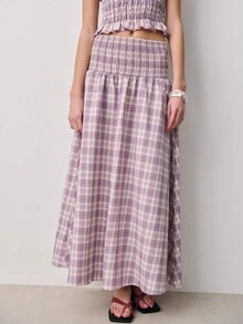 Nöista Sleeveless Plaid Dress Features A Smocked Bodice With Ruffle Details At The Waist And Neckline, Flowing Into A Gathered Skirt. Spring, Summer Outfit For Women, Casual Top. - Purple - View 4