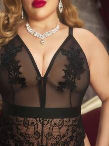 PinupPomp 大码极简透视性感迷人复古连体裤 - 黑色 - 查看 6