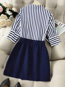 Franclia 新款时尚百搭优雅女士不对称下摆中长裙 - 藏蓝色 - 查看 2