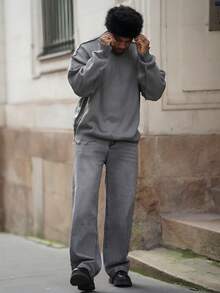 Heavens Edit Autumn/Winter Unisex Street Style Minimalist Long Sleeve Crew Neck Pullover Sweater With Fringe & Distressed Details, Loose & Comfortable - Grey - View 3