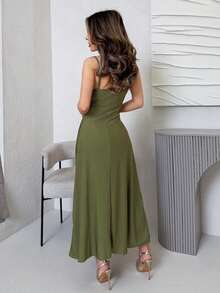 Jemour Waist Ruched Swing Slip Dress,Summer Dresses For Women,Tea Party Dress - Army Green - View 2