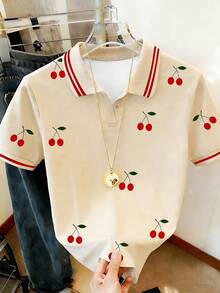 Resyla 女士樱桃印花休闲短袖Polo衫 - 彩色 - 查看 3