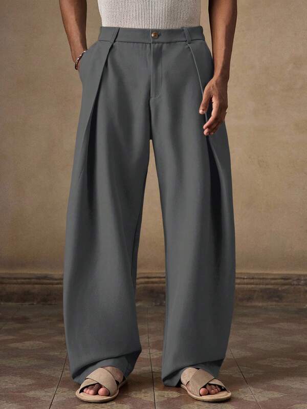 AKNOTIC Men's High Waist Wide Leg Pants With Pleated Front. Loose Fit Summer Trousers For Beach Vacation Resort Casual Wear. Lightweight & Breathable, Football