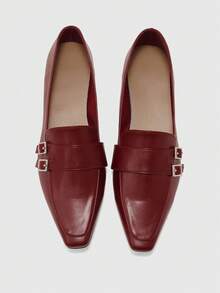 CUCCOO BIZCHIC Women's Fashionable Versatile Commuter Buckle Flats Valentine's Day - Burgundy - View 2