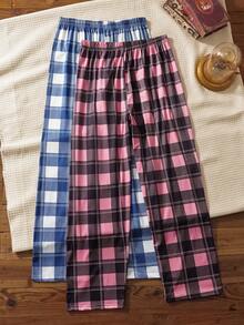 2 piezas/Set Pantalones de estar por casa a cuadros para hombre - Multicolor - Ver 2