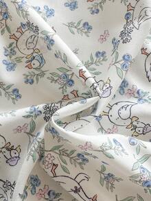 Vintaside Kids 女婴夏季数码印花可爱动物水果装饰刺绣领休闲无袖连衣裙，适合外出、度假和休闲活动 - 杏色 - 查看 5