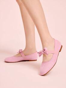 CUCCOO DOLLMOD Women's Pink Suede Bow Mary Jane Shoes, Sweet And Gentle Elegant, Versatile For Commuting And Daily Wear Valentine's Day - Pink - View 5