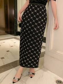 DAZY 女士优雅通勤亮片装饰裙 - 黑色 - 查看 5