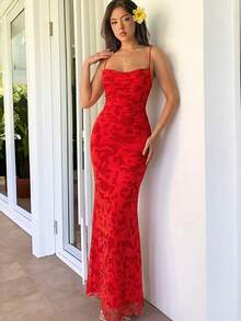 Aloruh 女士碎花连衣裙，无袖，适合夏季度假 - 紅色 - 查看 8