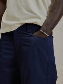 Wide Leg Baggy Style Nylon Basic Trouser Pant Button Up Belt Loop Detailing Winter Essentials - Navy Blue - View 5