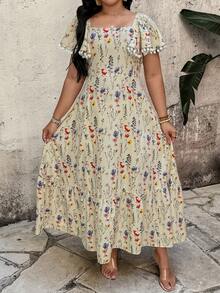 Breezaya Robe bohème à col volant avec imprimé floral épars, pour femme, adaptée aux pique-niques printaniers, sorties de Pâques, vacances d'été à la plage, rendez-vous de la Saint-Valentin - Multicolore - Voir 4