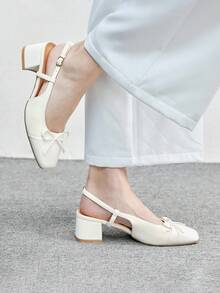CUCCOO BIZCHIC 女士时尚经典后系带黑色平底鞋，适合圣诞节穿着 - 雪白色 - 查看 4