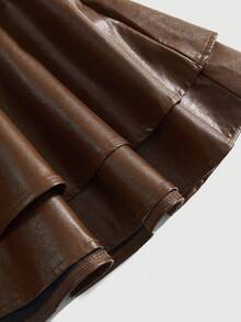 ROMWE Hippie 女士复古音乐节西部牛仔动物印花拼接PU露背连衣裙 - 棕色 - 查看 4