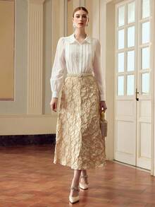 ZEYLAH 定制珍珠链细节女式长袖单排扣优雅衬衫 - 白色 - 查看 6