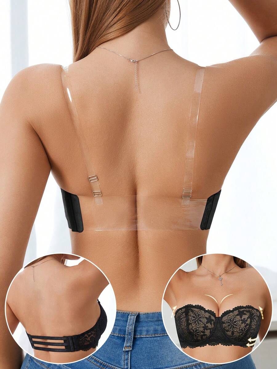 DesireSculpt 1 chiếc áo ngực ren có gọng gợi cảm dành cho nữ, áo ngực nâng ngực giúp tôn vòng một nhỏ, áo ngực không dây chống trượt với dây đeo có thể tháo rời, áo ngực hở lưng có thể chuyển đổi. - Nhiều màu - Xem 1