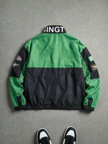 ROMWE MEN Men's Letter Print Long Sleeve Zip Front Loose Casual Jacket - Multicolor - View 2