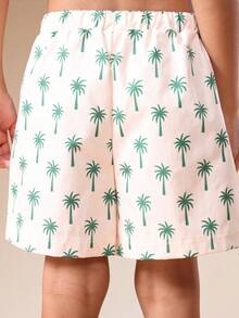 SUMWON 男童棕榈树印花泳裤，沙滩夏季度假泳装，热带风情抽绳腰带休闲泳池沙滩装 - 杏色 - 查看 3