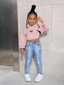 Young Girl' Blue Denim Ripped Skinny Jeans - Light Wash - View 3