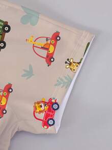 SHEIN Playful Pals 一套婴儿男童休闲卡通汽车动物印花T恤和短裤套装，短袖上衣印有车辆和动物图案，可爱日常玩耍装，春夏款 - 彩色 - 查看 7