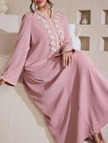 Al Najma Elegante cárdigan con capucha de manga larga, de corte holgado y con adorno de encaje floral para mujeres - Rosa - Ver 4
