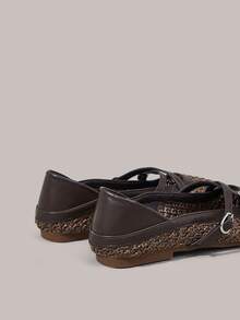 Styleloop Women Shoes Holiday Style Woven Shoes Noodle Belt Women's Flat Shoes Holiday Style Wear BOHO Wear American Retro Style Bohemian Style Western Style Music Festival Wear Party Wear Flat Women's Shoes - Coffee Brown - View 5