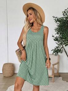 EMERY ROSE Đầm ngắn chấm bi nữ kiểu dáng thường ngày, thích hợp cho mùa hè. - màu xanh lá - Xem 6
