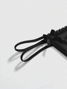 ROMWE Goth 3件套哥特式十字翅膀蕾丝边丁字裤套装 - 黑色 - 查看 4