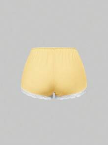 ROMWE Women Contrast Lace Camisole And Shorts Casual Pajama Set - Yellow - View 5