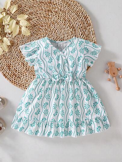 SHEIN Baby Girl Cute Summer Floral Print Short-Sleeve Dress Mommy And Me Matching Outfits (2 Pieces Are Sold Separately)