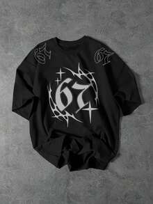 GENIUS ODE 男士极简印花圆领短袖T恤 - 黑色 - 查看 1