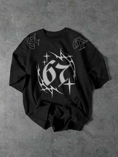 GENIUS ODE เสื้อยืดคอกลมแขนสั้นพิมพ์ลายมินิมอลสำหรับผู้ชาย