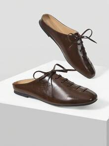 Mnmlis 女士系带休闲平底鞋 - 棕色 - 查看 5