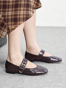 CUCCOO BIZCHIC 复古方头玛丽珍鞋，女士浅口皮鞋，厚底一脚蹬乐福鞋 - 棕色 - 查看 4