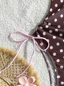 Swim Mod-D 女士波点随机印花细肩带系带连体泳衣，春夏款 - 彩色 - 查看 6