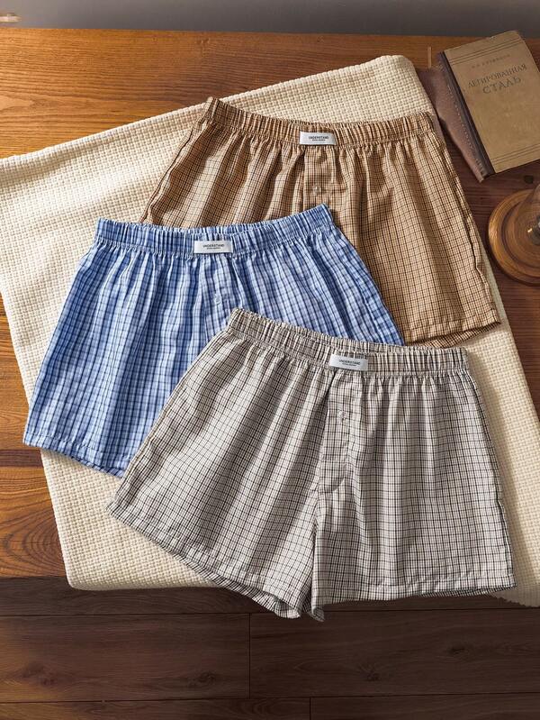 3pcs/Set Men's Plaid Pattern Pants