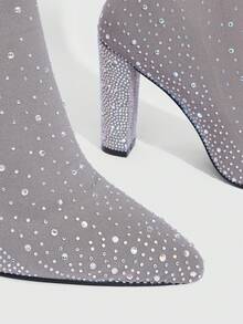 CUCCOO SZL Women Fashion High Heels Pointed Tops Shiny Ankle Boots Halloween, Christmas, Date Night Dresses Valentine's Day - Light Grey - View 7