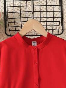 Firerie Kids Firerie Kids 少女度假休闲红色拼接荷叶边袖衬衫裙 - 紅色 - 查看 6