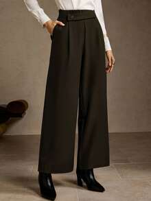 MOTF PREMIUM Quần ống rộng có túi chéo thanh lịch dành cho nữ - Cà phê nâu - Xem 6