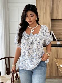 Breezaya 大码女式春夏纹理碎花休闲度假衬衫 - 彩色 - 查看 3