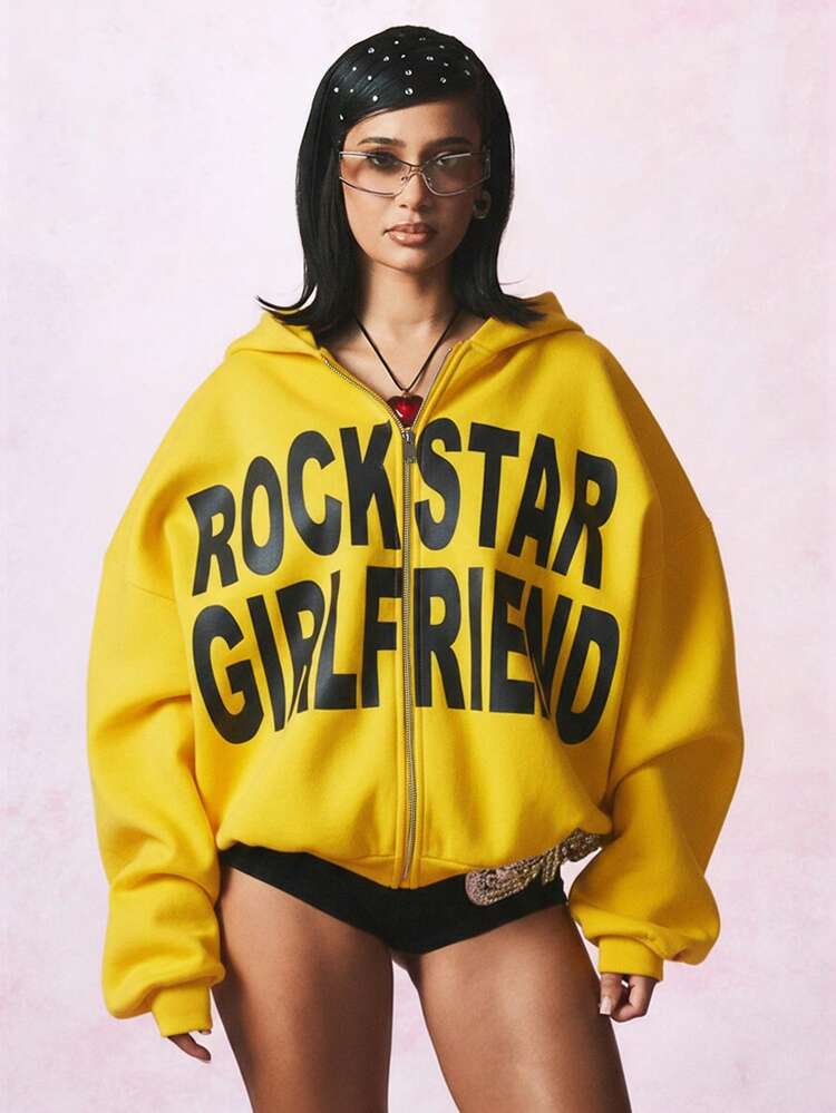 SUMWON WOMEN Oversized Graphic Hoodie With Zip Front