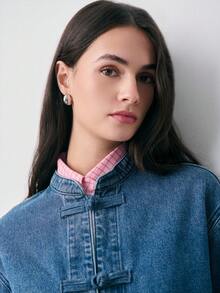 Nöista Denim Jacket With Oriental Style Button, Regular Fit, Mao Collar And Front Pockets, Chinese Style Jacket. Spring, Summer Outfit, Casual Outfit For Women. - Medium Wash - View 6