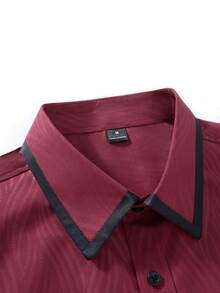 Manfinity Mode 男士商务休闲长袖单排扣条纹衬衫 - 酒紅色 - 查看 5