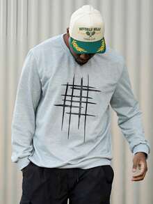 Heavens Edit Men's Abstract Line Pattern Print Crew Neck Sweatshirt, Street Style, Autumn/Winter, Long Sleeve Top - Grey - View 6