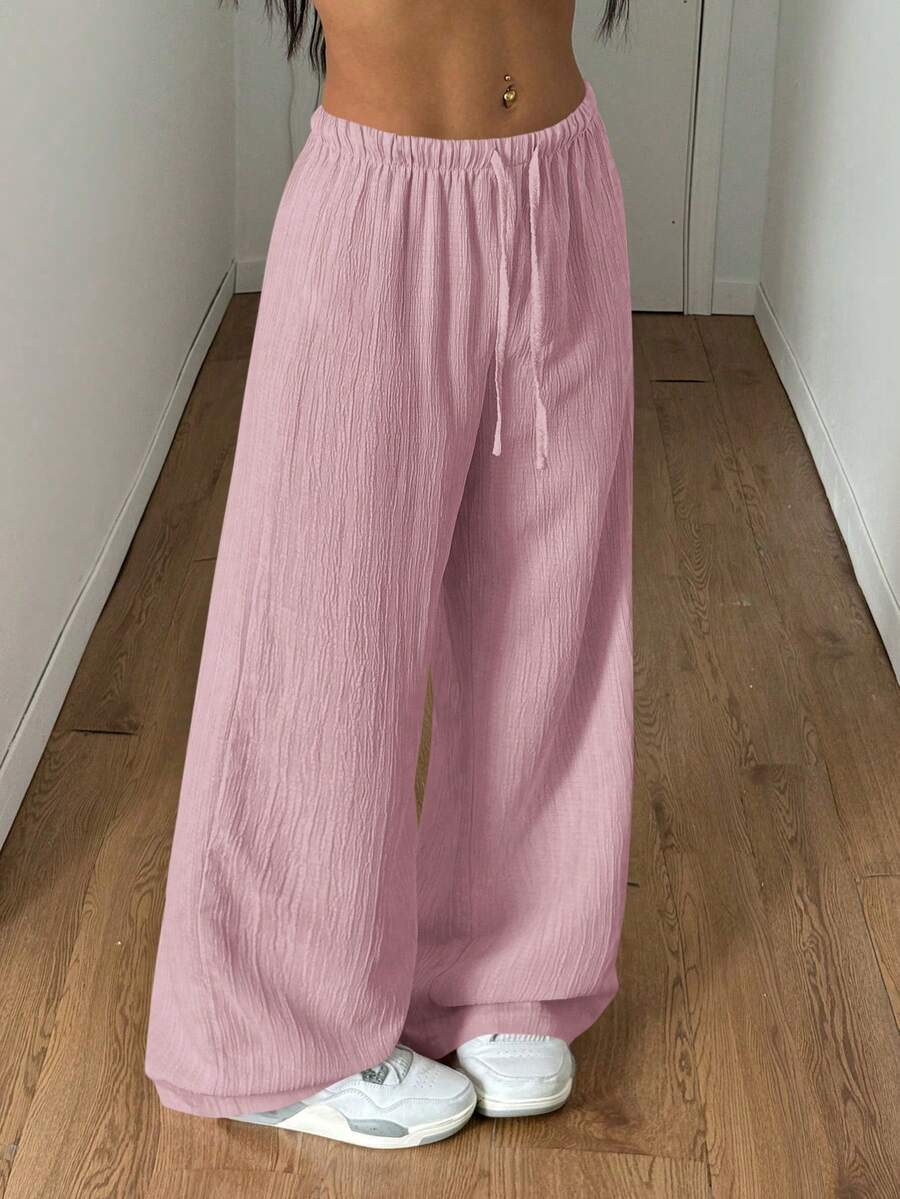 StreetHx Petite 女士夏季纹理直筒裤 - 藕粉色 - 查看 1