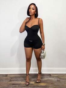 BamGleam Women's Letter Print Ruched Sexy Camisole Romper - Black - View 1