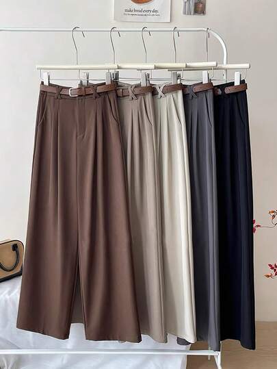 SHEIN Franclia Pantalones anchos de cintura alta vintage, pantalones sueltos de 7/8 con doble pliegue en la cintura y abotonadura sencilla, versátiles para ir al trabajo y uso casual, elegantes y estilizadores, tela rígida que disimula imperfecciones y alarga las piernas, pantalones anchos y relajados con un diseño sofisticado de un solo botón