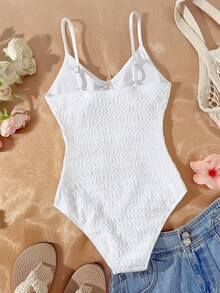 SHEIN Áo tắm liền thân màu trắng khoét rỗng họa tiết sao biển ánh kim thời trang cho bé gái tuổi teen, áo tắm sao biển kiểu bãi biển/khu nghỉ dưỡng, áo tắm liền thân màu trắng dễ thương, áo tắm cho thiếu nữ, áo tắm liền thân cho nữ, áo tắm liền thân cho tuổi teen, áo tắm liền thân cho bé gái, áo tắm liền thân cho bé gái, áo tắm mùa hè cho nữ. - trắng - Xem 2