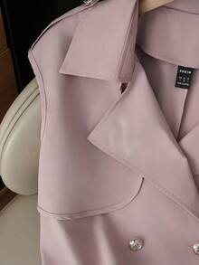 Franclia Women's Fashion Double-Breasted Lapel NeckSleeveless Trench Coat - Baby Pink - View 3